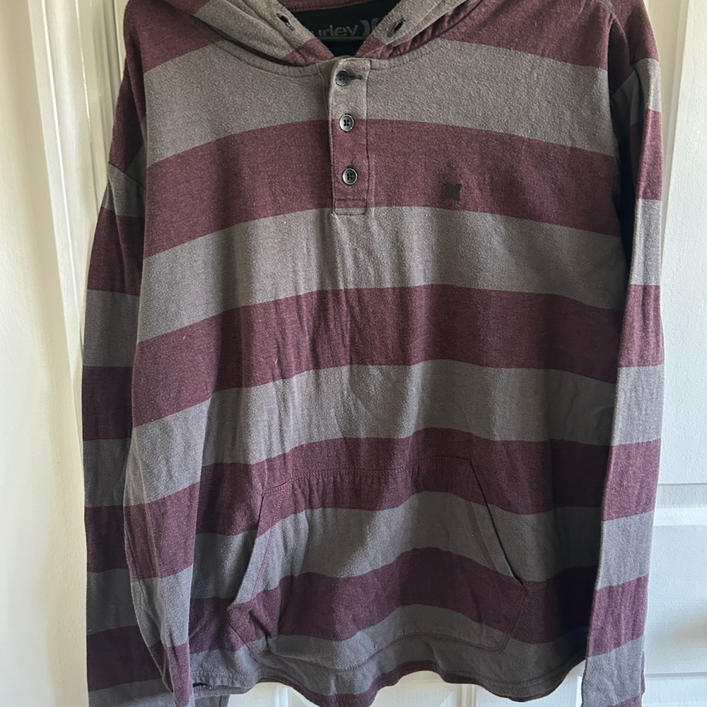 Hurley Men's Hoodie - Burgundy and Gray Stripes